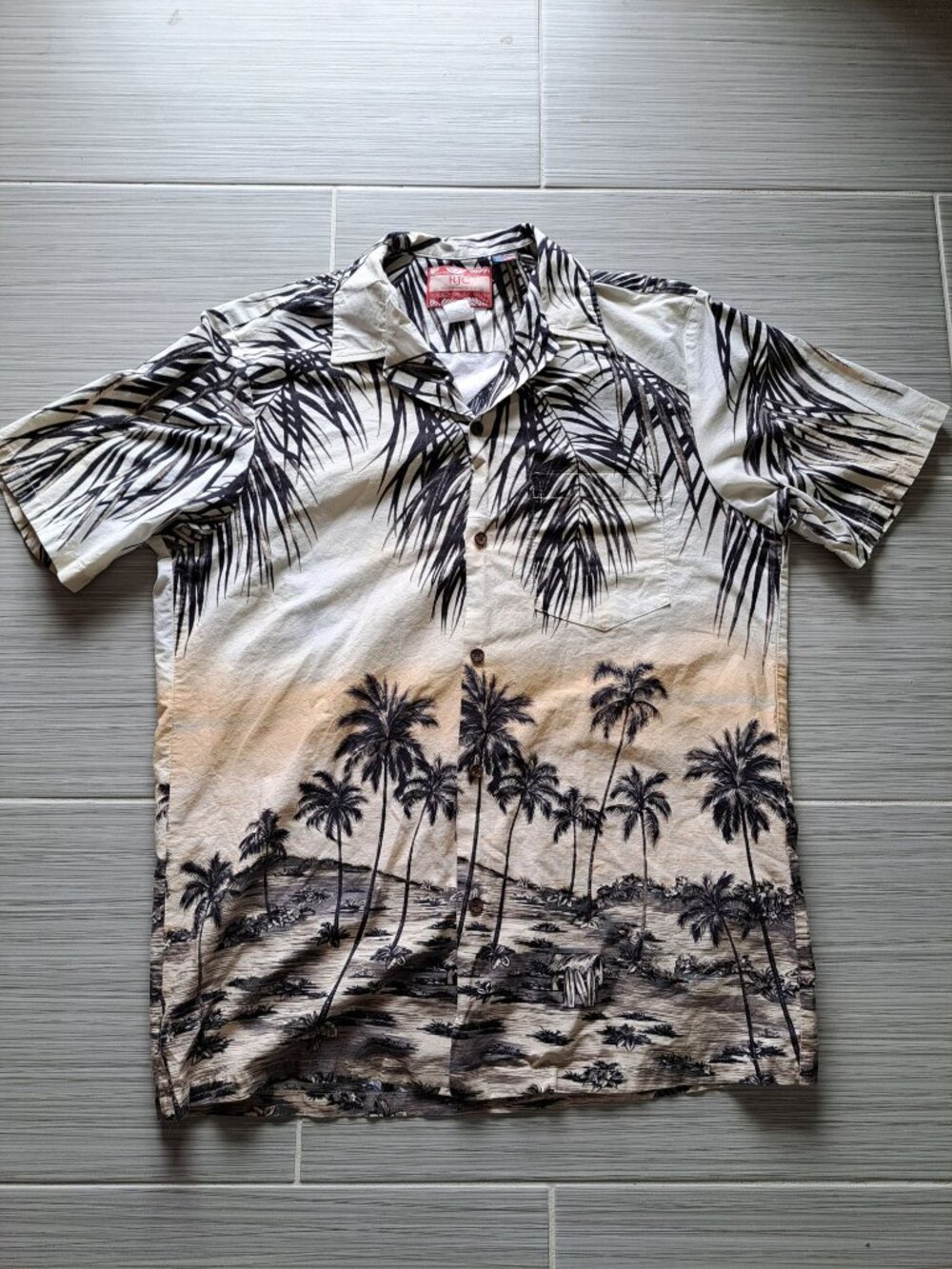 Rjc Hawaiian Shirt Palm Tree Cotton Button Front Short Sleeve Mens L Hawaii - Picture 8 of 12